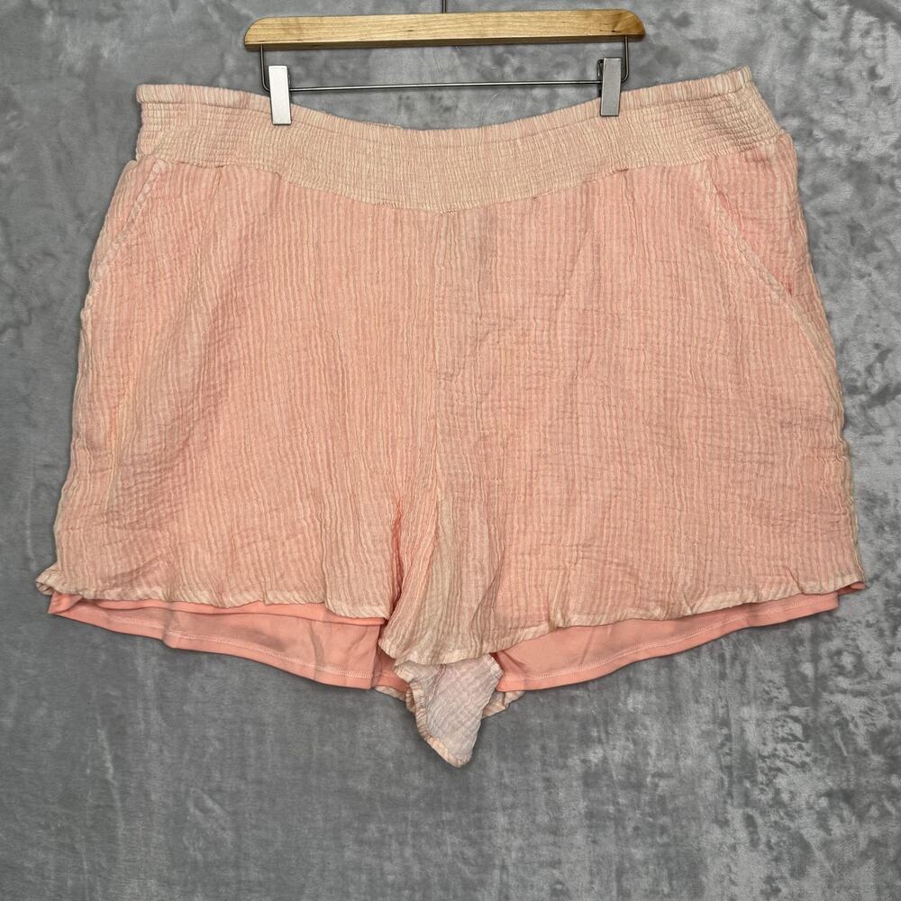 Torrid Shorts Womens 4X 26 Pink Stripe High Rise Gauze Smock Waist Pockets NEW